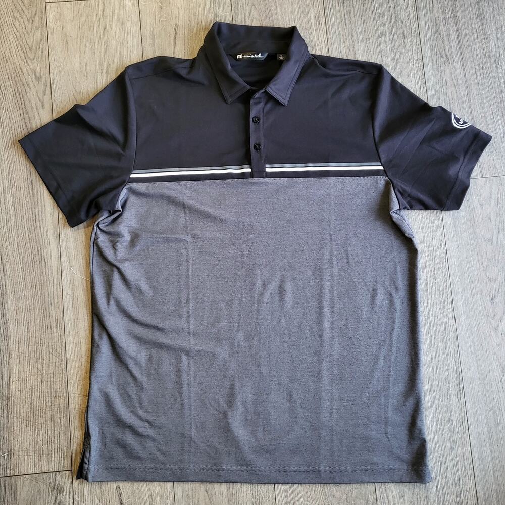 Travis Mathew Mens XL Black Gray Colorblock Short-Sleeve Personalized Polo